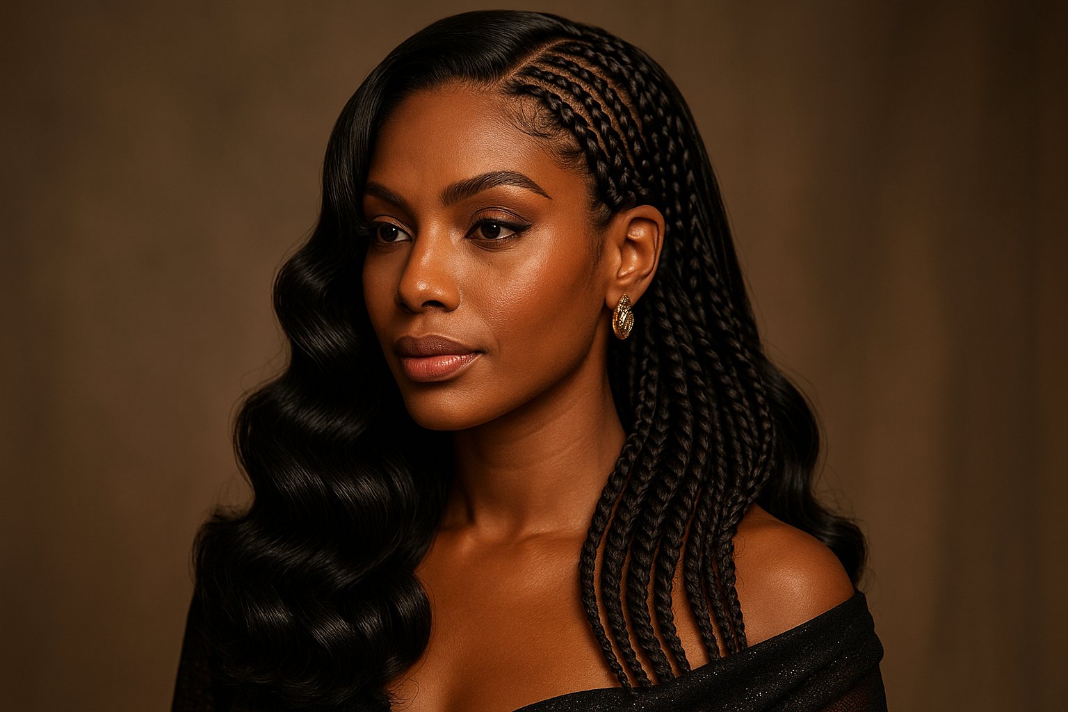 Beautiful sexy scene with a black women wearing Brazilian wigs and Brazilian braids