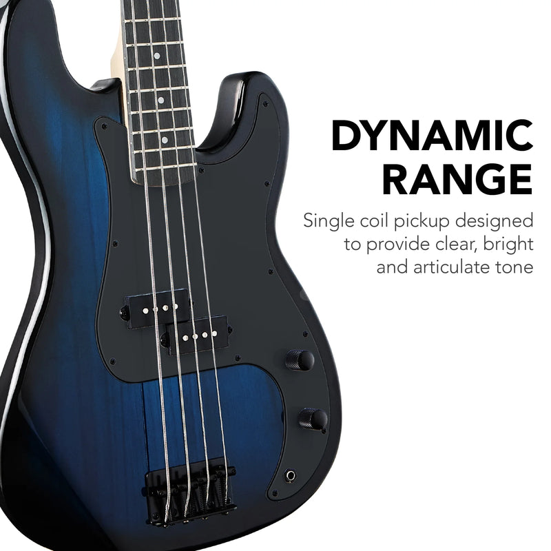 Full Size Beginner 4-String Electric Guitar Bass Guitar W/ Padded Case - Hollywood Blue/Black