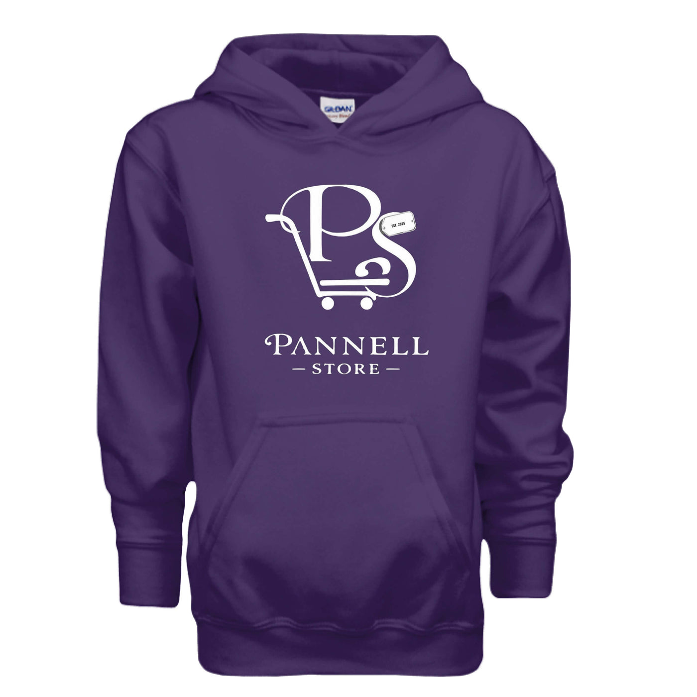 Boys tshirts featuring a purple hoodie with Pannell Store logo, perfect for stylish young boys.