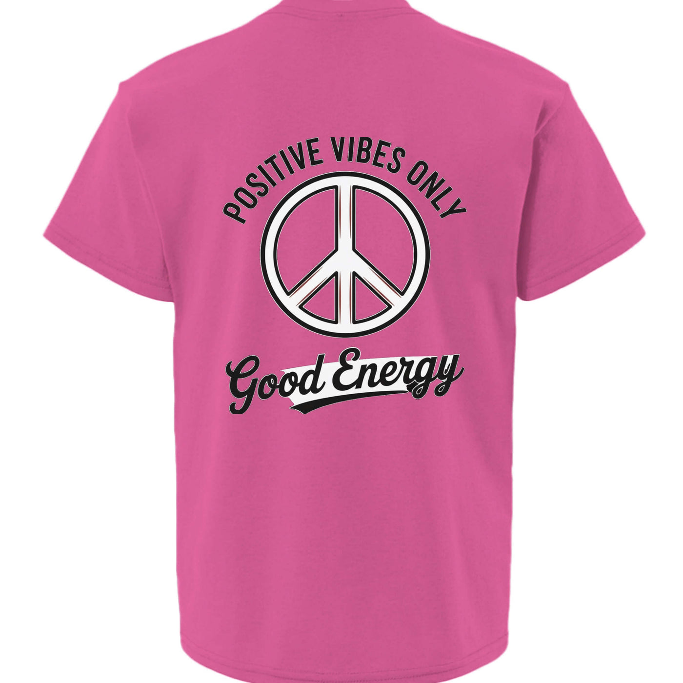 Women T-shirts - Pannell Store brands featuring a pink shirt with 'Positive Vibes Only' and peace symbol design.