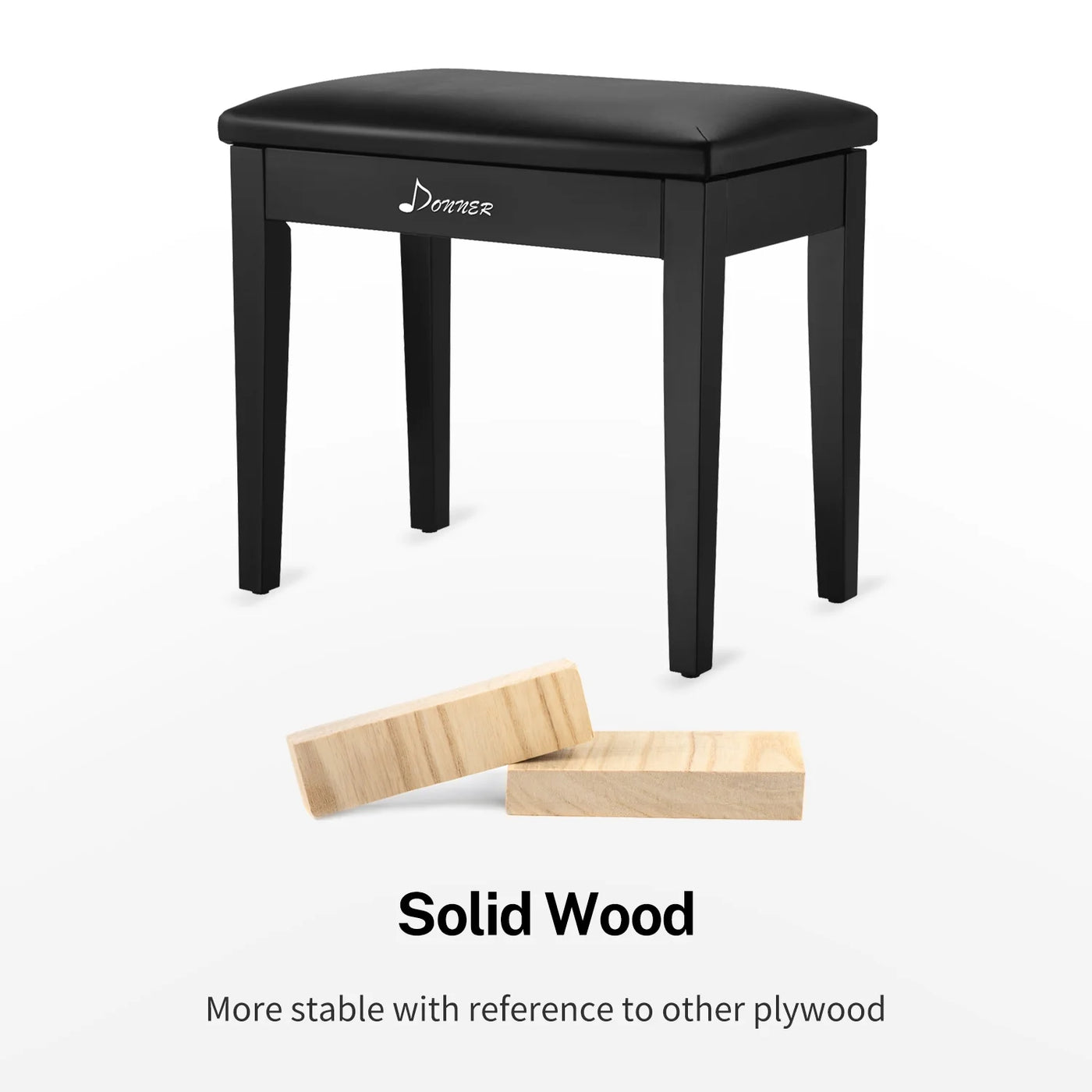 Piano Bench with Storage, Solid Wood Keyboard Bench Piano Bookcase Stool Chair Seat with High-Density Sponges Pad, Black