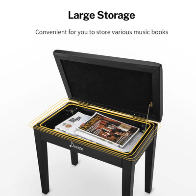 Piano Bench with Storage, Solid Wood Keyboard Bench Piano Bookcase Stool Chair Seat with High-Density Sponges Pad, Black