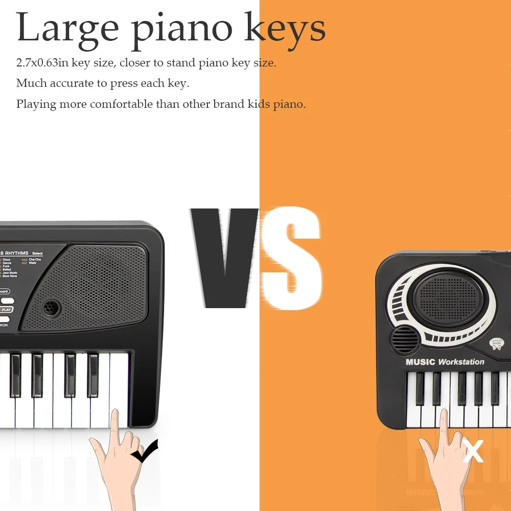 Kids Keyboard Piano 37 Keys Early Learning Educational Musical Keyboard Toy Portable Electronic Music Piano Keyboard for Beginners Boys Girls (Black)