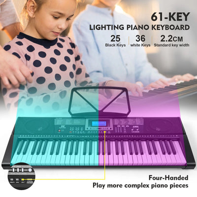 61 Lighted Keys Electronic Keyboard Piano Set with USB MIDI, Headphones, Microphone, Sustain Pedal, Stand for Beginner