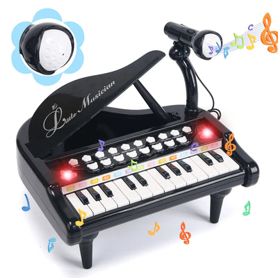 24 Keys Toy Piano for Girls, Cute Piano for Kids with Built-In Microphone & Music Modes, Preschooler Music Learning Popular Piano Toys, Birthday Christmas Gift for Kids Aged 3-6+, Black