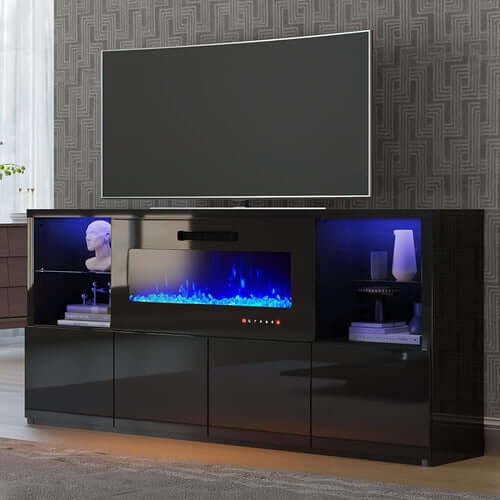 Electric Fireplace TV Console High Gloss Finish Elegant
