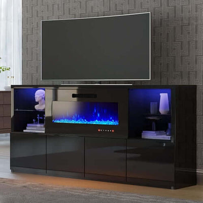 Electric Fireplace TV Console High Gloss Finish Elegant
