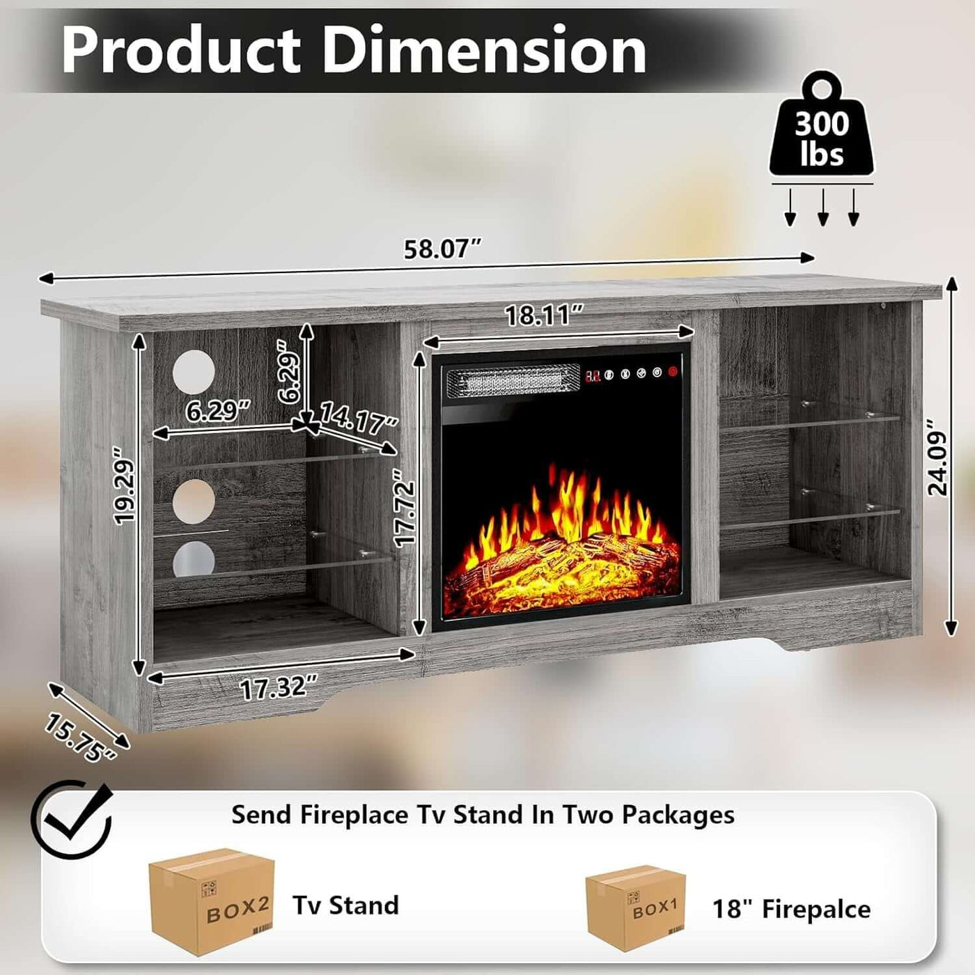 Fireplace TV Stand 18 Inch Electric Fireplace Gray