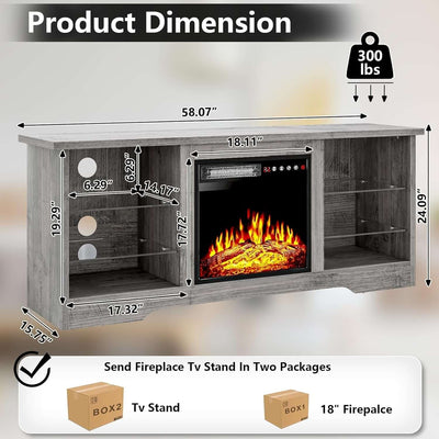 Fireplace TV Stand 18 Inch Electric Fireplace Gray