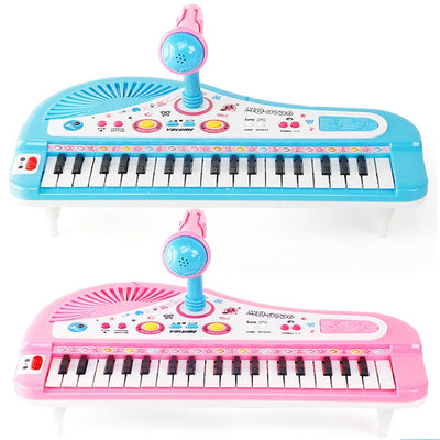 Baby Piano Toys for Kids, Blue Musical Baby Piano Keyboard Instrument with Microphone for Toddlers, Christmas Gift for Girls Boys Aged