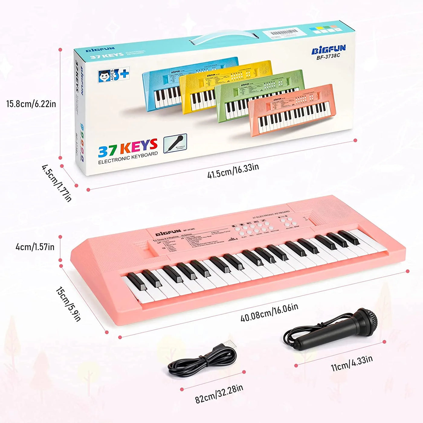 Kids Piano Keyboard, 37 Keys Piano for Kids Music Piano with Microphone Portable Multi-Function Electronic Educational Musical Gift Toys for 3 4 5 6 Year Old Girls Boys Beginners (Pink)
