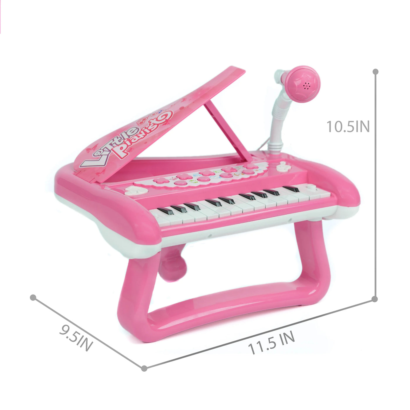 Musical Toy Set Electronic Grand Piano Keyboard with Microphone and Lights for Pretend Play and Educational Development (Pink)