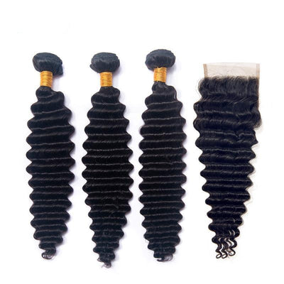 10A Grade 3/4 Loose Deep Wave bundles with 4x4 Closures & 13x4 Frontal