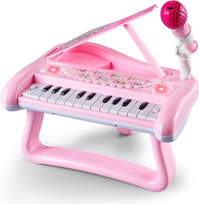 Girls First Birthday Gift Pink Piano Toy for 2 3 Year Old Toddler, Kids Musical Keyboard Instrument with Microphone, Baby Education Present
