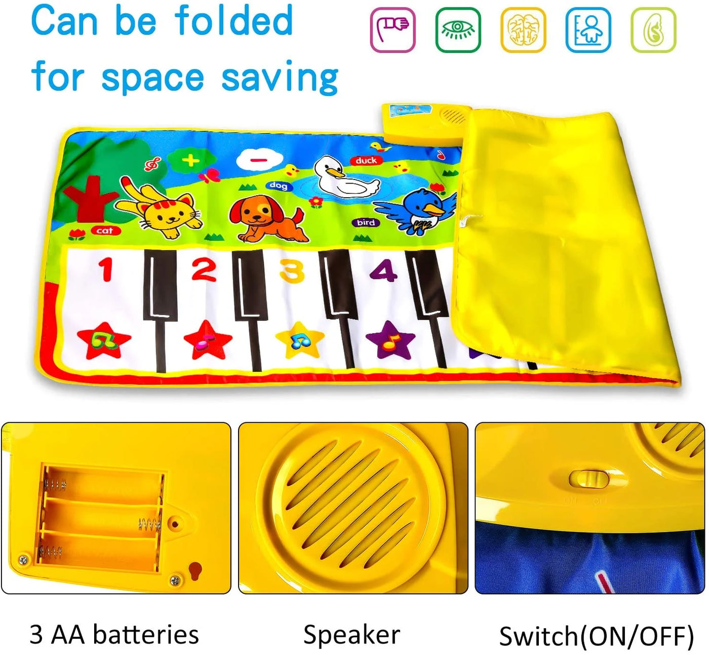 Portable Musical Piano Mat - Educational Toy with 8 Animal Sounds - Dance Mat for Kids, Toddler Girls, Boys - Gift (53X23 In)