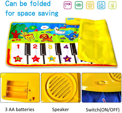 Portable Musical Piano Mat - Educational Toy with 8 Animal Sounds - Dance Mat for Kids, Toddler Girls, Boys - Gift (53X23 In)