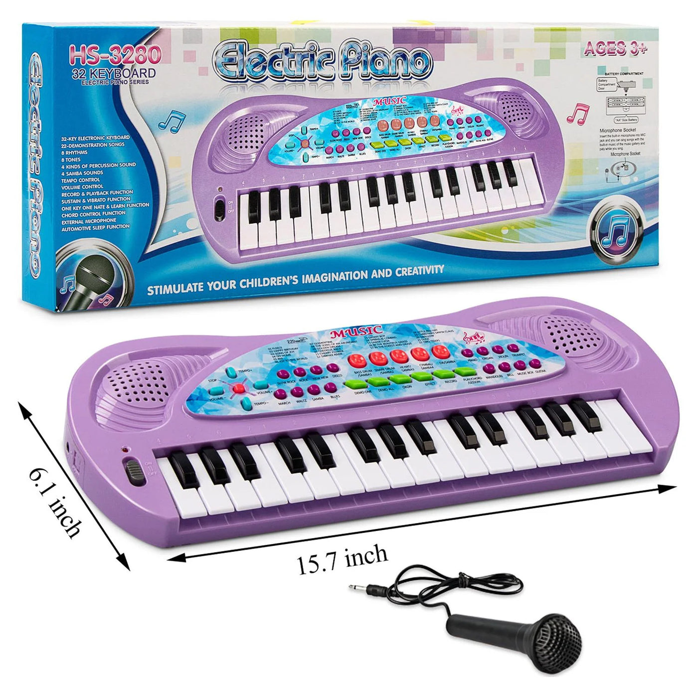 Kids Piano, Kids Keyboard 32 Keys Portable Electronic Musical Instrument Multi-Function Music Piano for Kids Early Learning Educational Toy Birthday Xmas Day Gifts (Purple)