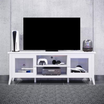 55 Inch TV Stand White With Storage Shelves And Cubbies