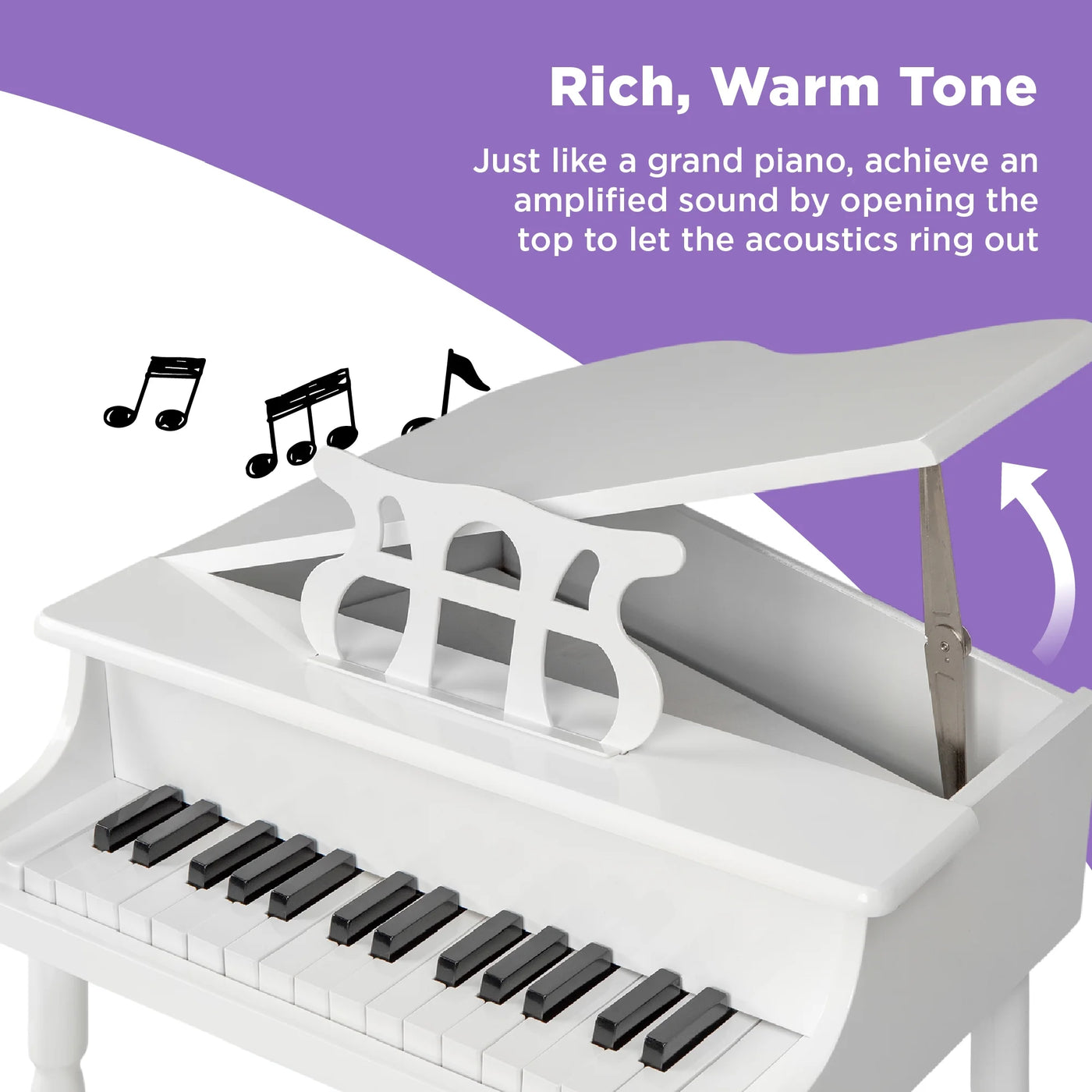 Kids Classic 30-Key Mini Piano W/ Lid, Bench, Folding Music Rack, Song Book, Stickers - White