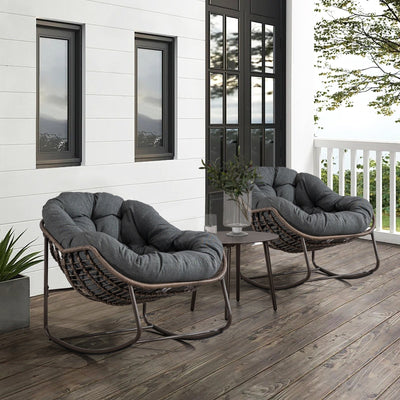 LuneluX_Home – Outdoor Rocking Lounge Chair with Cushion (Grey)