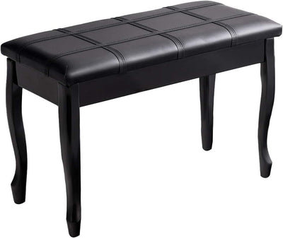 Piano Bench Stool with Padded Cushion and Music Storage, Heavy Duty Piano Duet Seat with PU Leather Padded Seat and Solid Wooden Legs, Perfect for Home Use (Black)