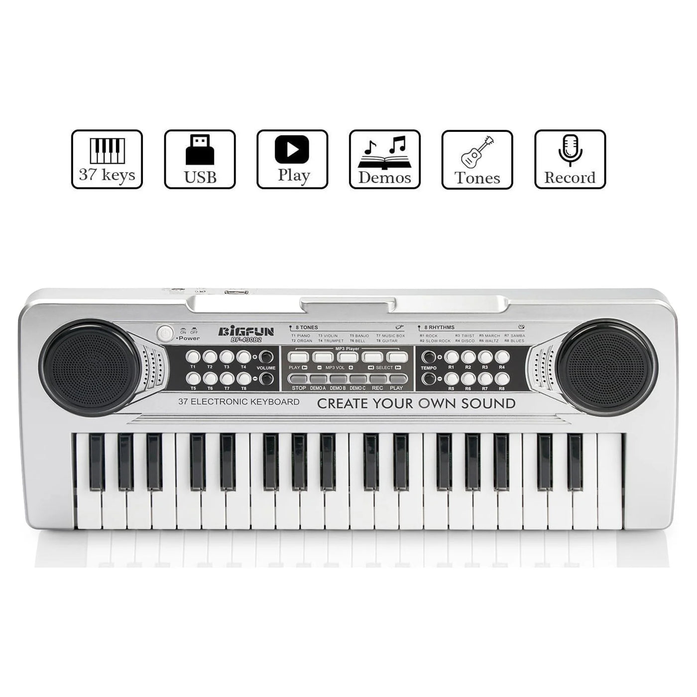 Kids Piano, Kids Keyboard 37 Keys Portable Electronic Musical Instrument Multi-Function Music Piano for Kids Early Learning Educational Toy Birthday Xmas Day Gifts (Silver)