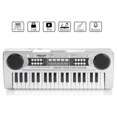 Kids Piano, Kids Keyboard 37 Keys Portable Electronic Musical Instrument Multi-Function Music Piano for Kids Early Learning Educational Toy Birthday Xmas Day Gifts (Silver)