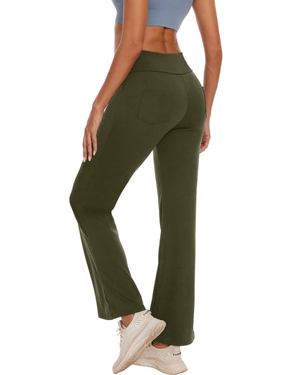 Womens Bootcut Yoga Pants with Pockets High Waist Bootleg Trousers Workout Gym Flare Legging Activewear Green XL