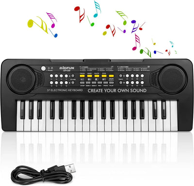 Kids Piano Keyboard, 37 Keys Electronic Music Piano for Kids Portable Multi-Function Musical Instruments Birthday Educational Toys for 3 4 5 6 7 Year Old Boys Girls Children Beginner(Black)