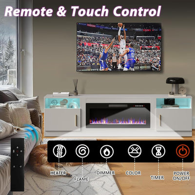 80 Inch Electric Fireplace TV Stand With LED Lights