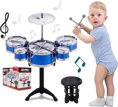 Kids Drum Set Toddler Instrument Set Educational Percussion Stimulating Children’S Creativity Drum Set for Kids Boys and Girls Blue
