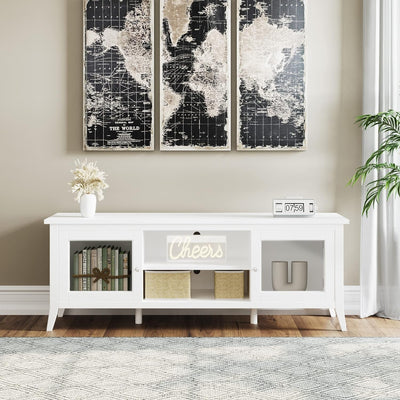 55 Inch TV Stand White With Storage Shelves And Cubbies