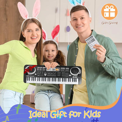61 Key Keyboard Piano, Electronic Keyboard Piano with Microphone for Kids Gift, Black