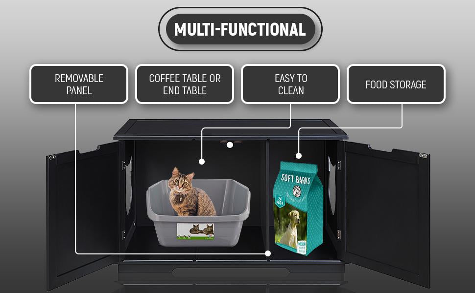 X-Large Cat Washroom Bench Litter Box Enclosure Furniture Box House with removable panel and food storage.