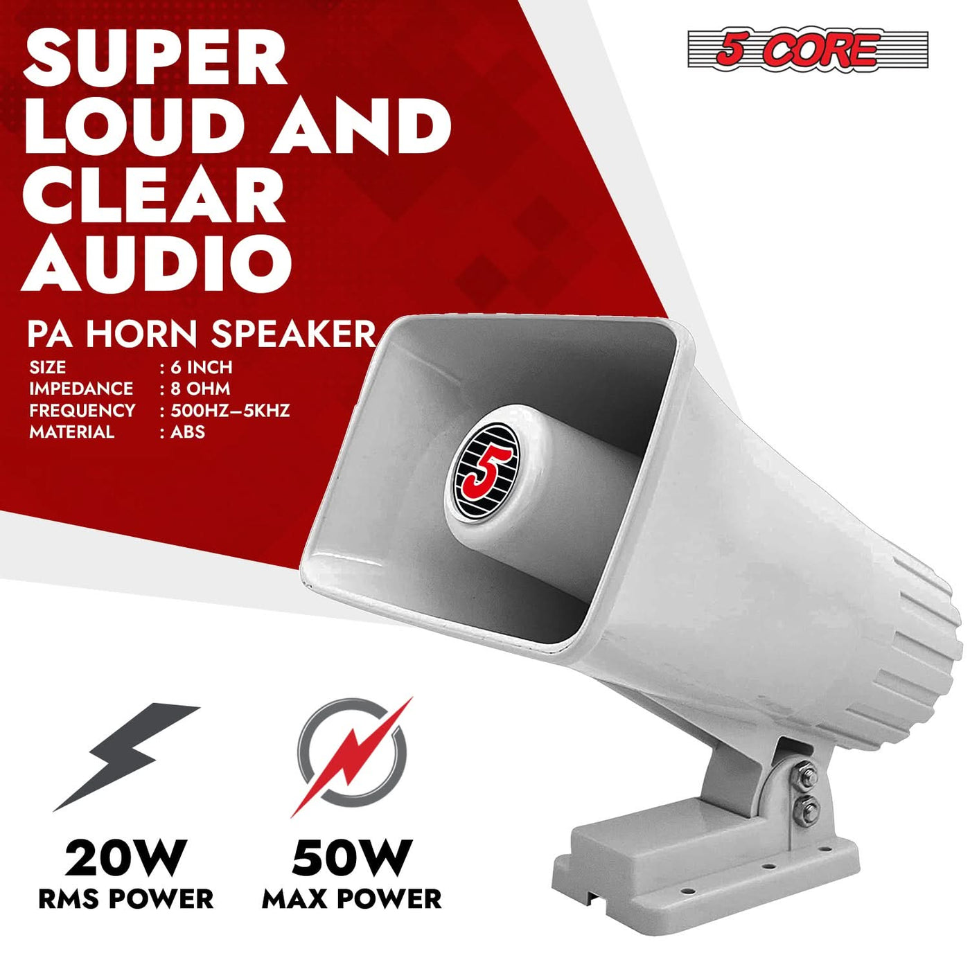 5 Core PA Speaker 6 x 4" 50W Bull Horn Loud Audio Outdoor Speakers System 8Ohm ReflexÂ Megaphone-1