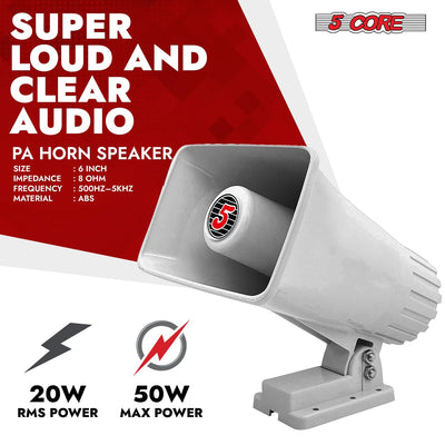 5 Core PA Speaker 6 x 4" 50W Bull Horn Loud Audio Outdoor Speakers System 8Ohm ReflexÂ Megaphone-1