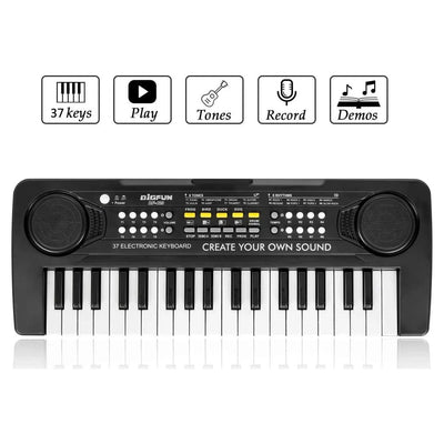 Kids Piano, Kids Keyboard 37 Keys Portable Electronic Musical Instrument Multi-Function Music Piano for Kids Early Learning Educational Toy Birthday Xmas Day Gifts (Black)