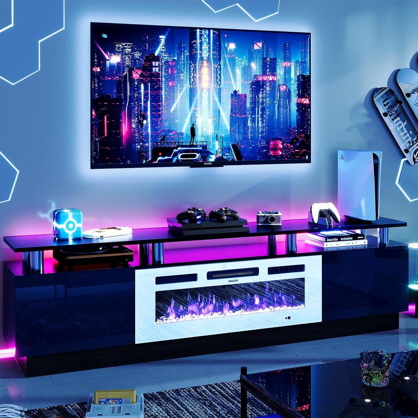 80 Inch Fireplace TV Stand With 36 Inch Electric Fireplace