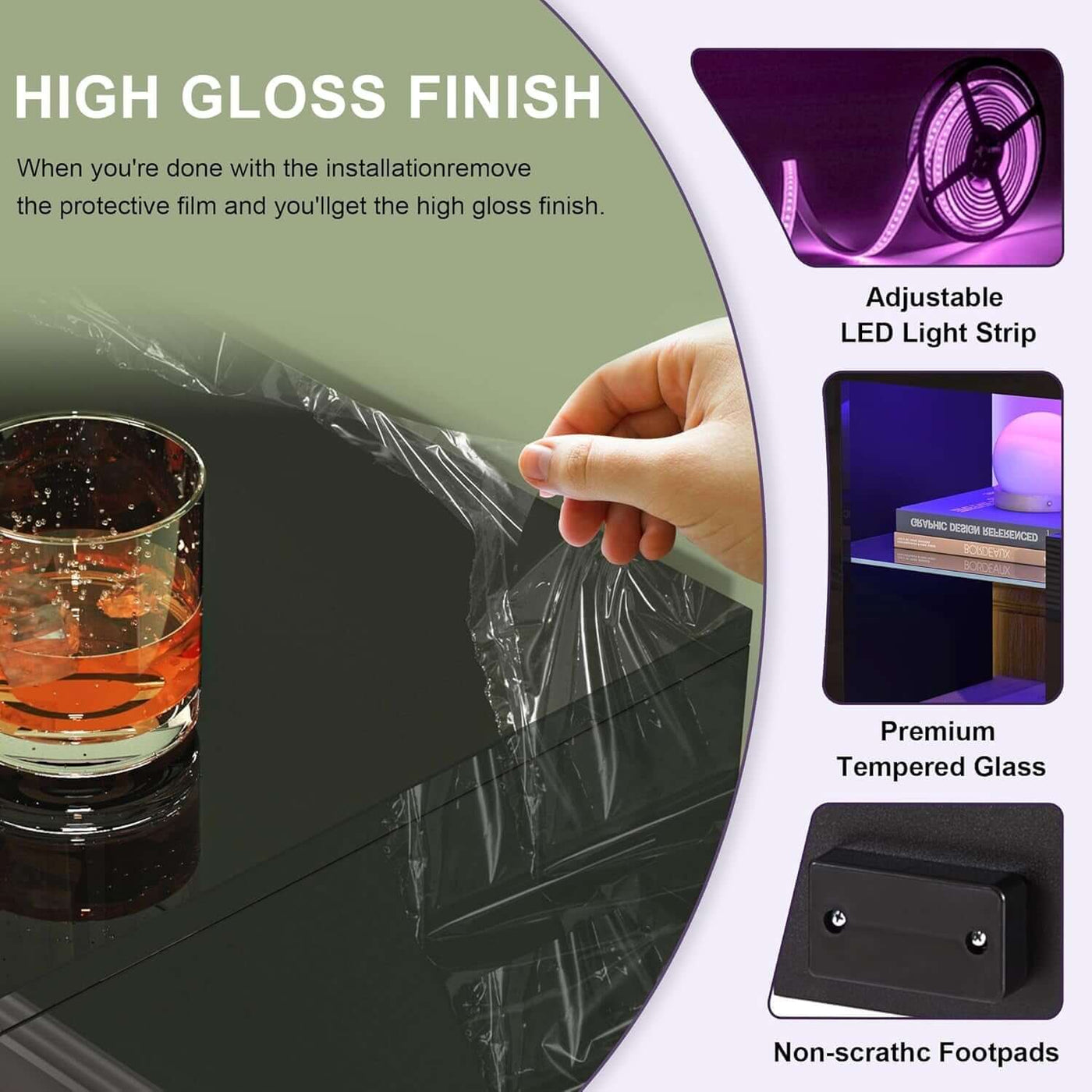 Black LED TV Stand With Large Storage Drawer For TVs Up To 55 Inches