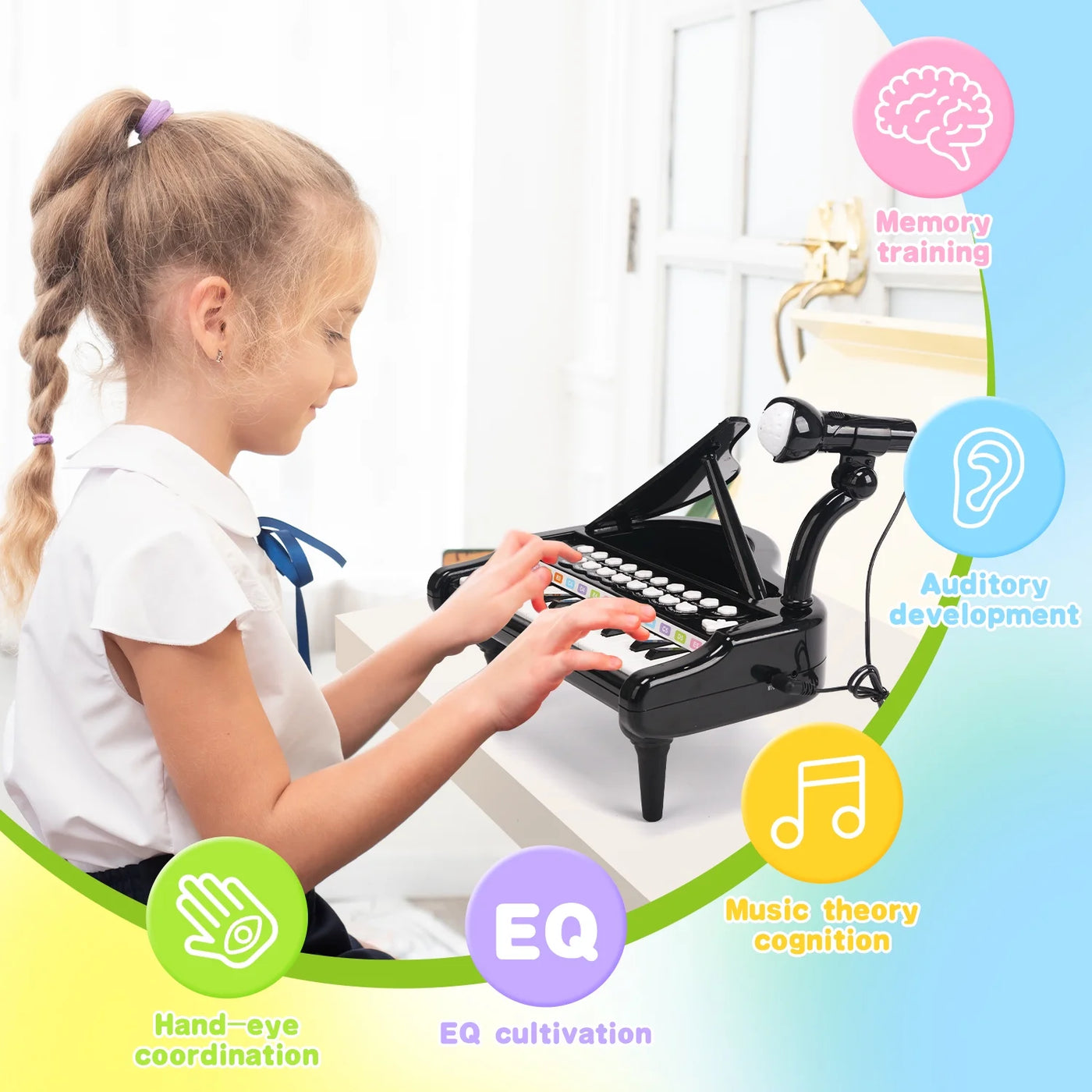 24 Keys Toy Piano for Girls, Cute Piano for Kids with Built-In Microphone & Music Modes, Preschooler Music Learning Popular Piano Toys, Birthday Christmas Gift for Kids Aged 3-6+, Black