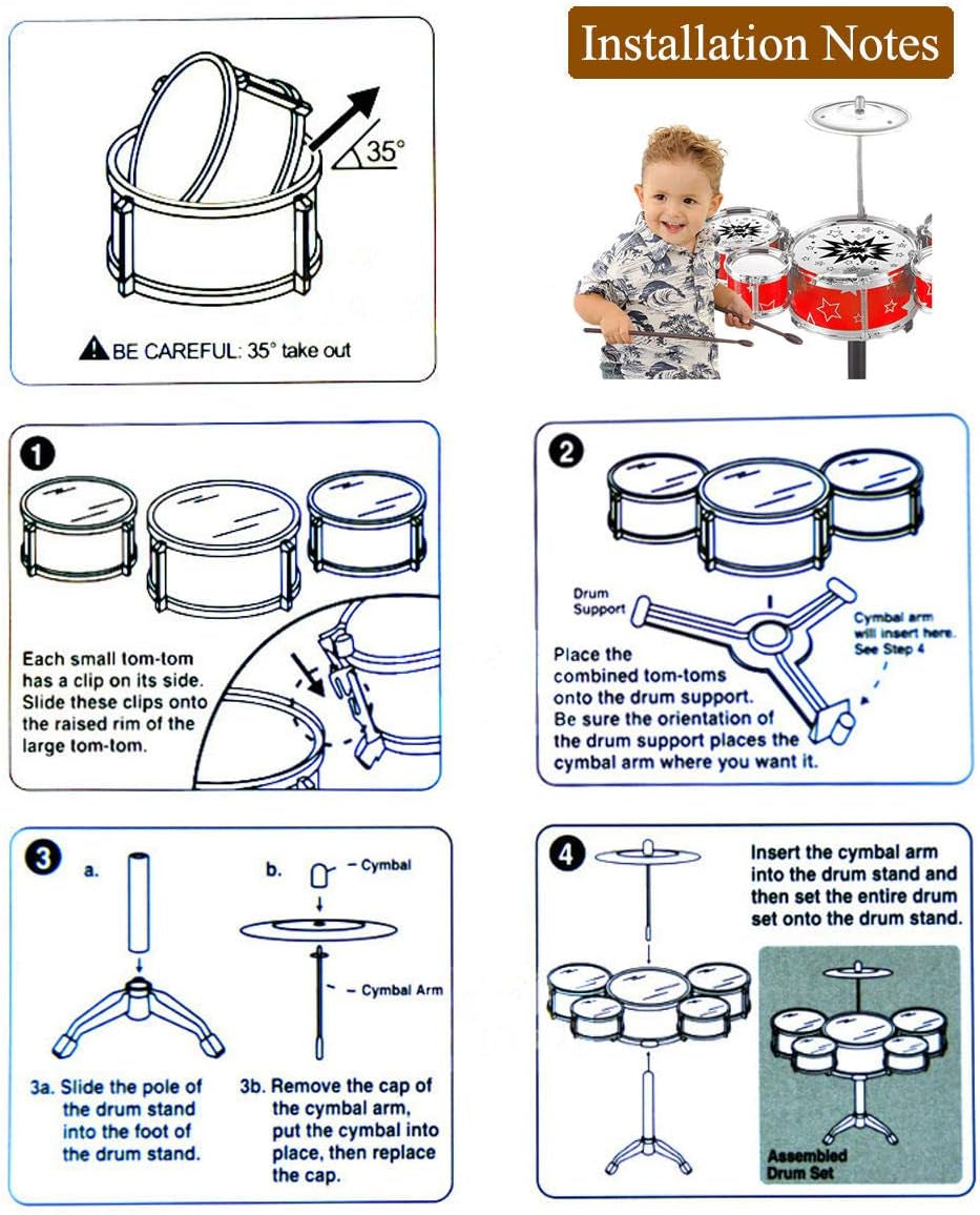 Kids Drum Set Toddler Instrument Set Educational Percussion Stimulating Children’S Creativity Drum Set for Kids Boys and Girls Blue