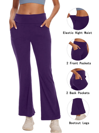 Womens Bootcut Yoga Pants with Pockets High Waist Bootleg Trousers Workout Gym Flare Legging Activewear Purple M