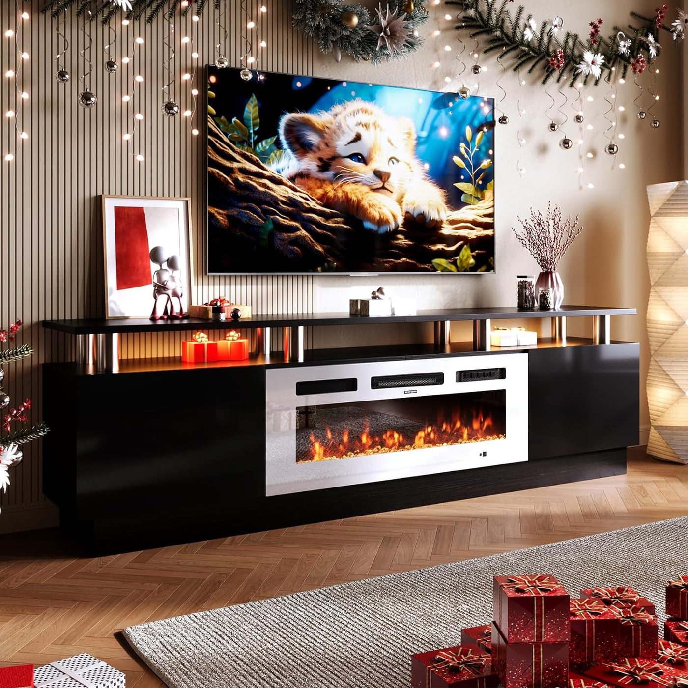 80 Inch Fireplace TV Stand With 36 Inch Electric Fireplace