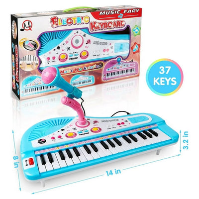 Baby Piano Toys for Kids, Blue Musical Baby Piano Keyboard Instrument with Microphone for Toddlers, Christmas Gift for Girls Boys Aged