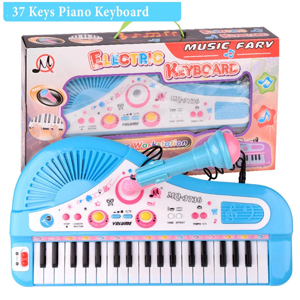 Baby Piano Toys for Kids, Blue Musical Baby Piano Keyboard Instrument with Microphone for Toddlers, Christmas Gift for Girls Boys Aged