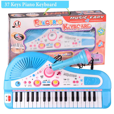 Baby Piano Toys for Kids, Blue Musical Baby Piano Keyboard Instrument with Microphone for Toddlers, Christmas Gift for Girls Boys Aged