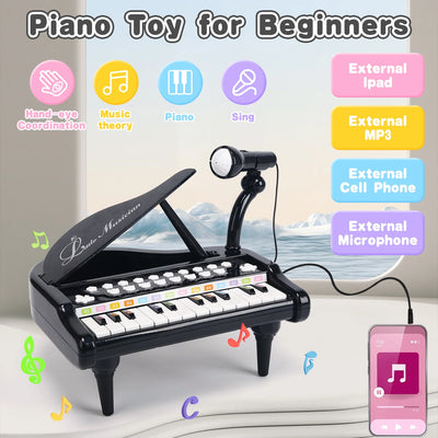 24 Keys Toy Piano for Girls, Cute Piano for Kids with Built-In Microphone & Music Modes, Preschooler Music Learning Popular Piano Toys, Birthday Christmas Gift for Kids Aged 3-6+, Black