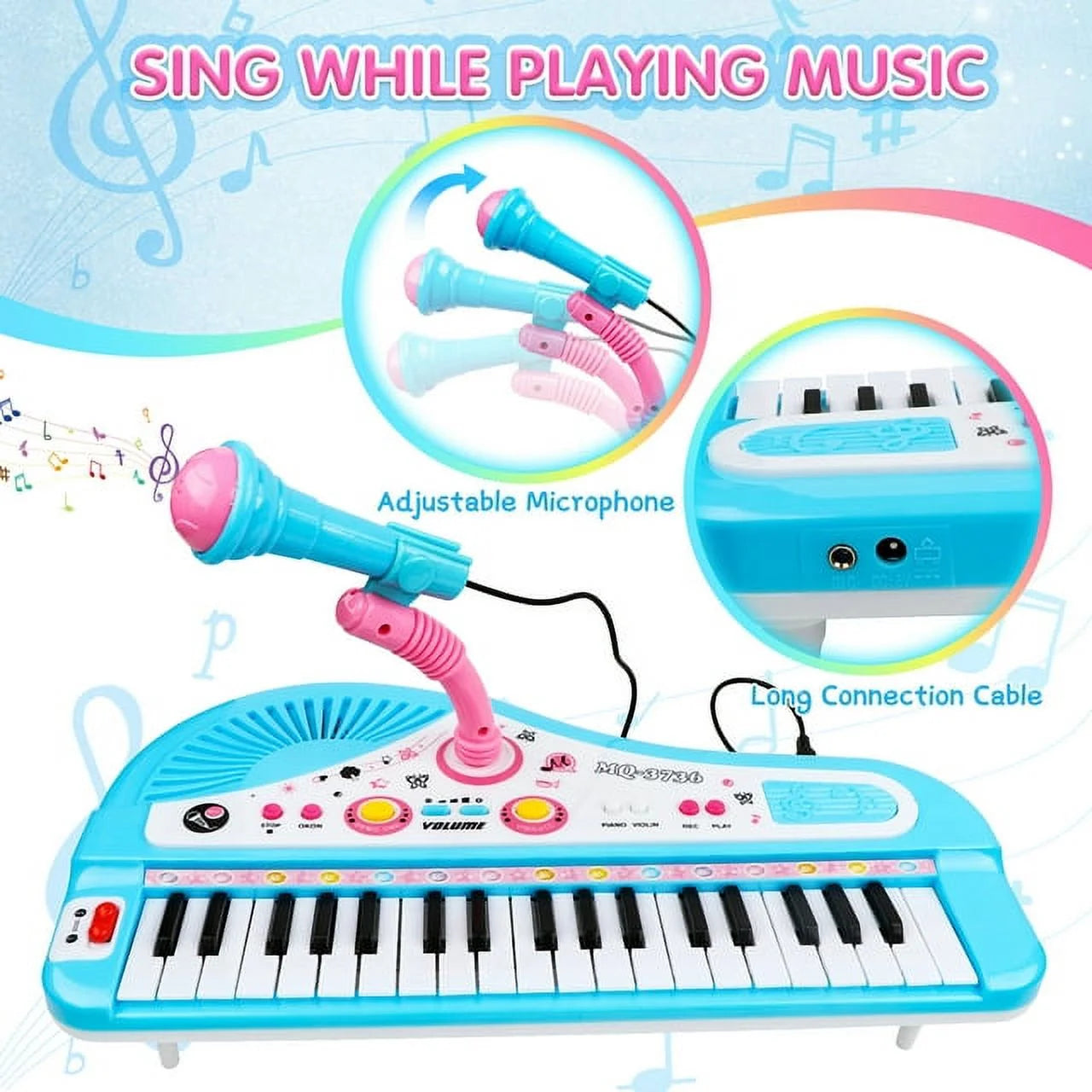 Baby Piano Toys for Kids, Blue Musical Baby Piano Keyboard Instrument with Microphone for Toddlers, Christmas Gift for Girls Boys Aged