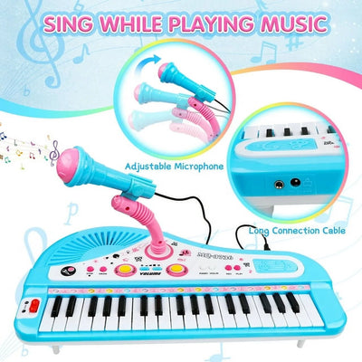 Baby Piano Toys for Kids, Blue Musical Baby Piano Keyboard Instrument with Microphone for Toddlers, Christmas Gift for Girls Boys Aged
