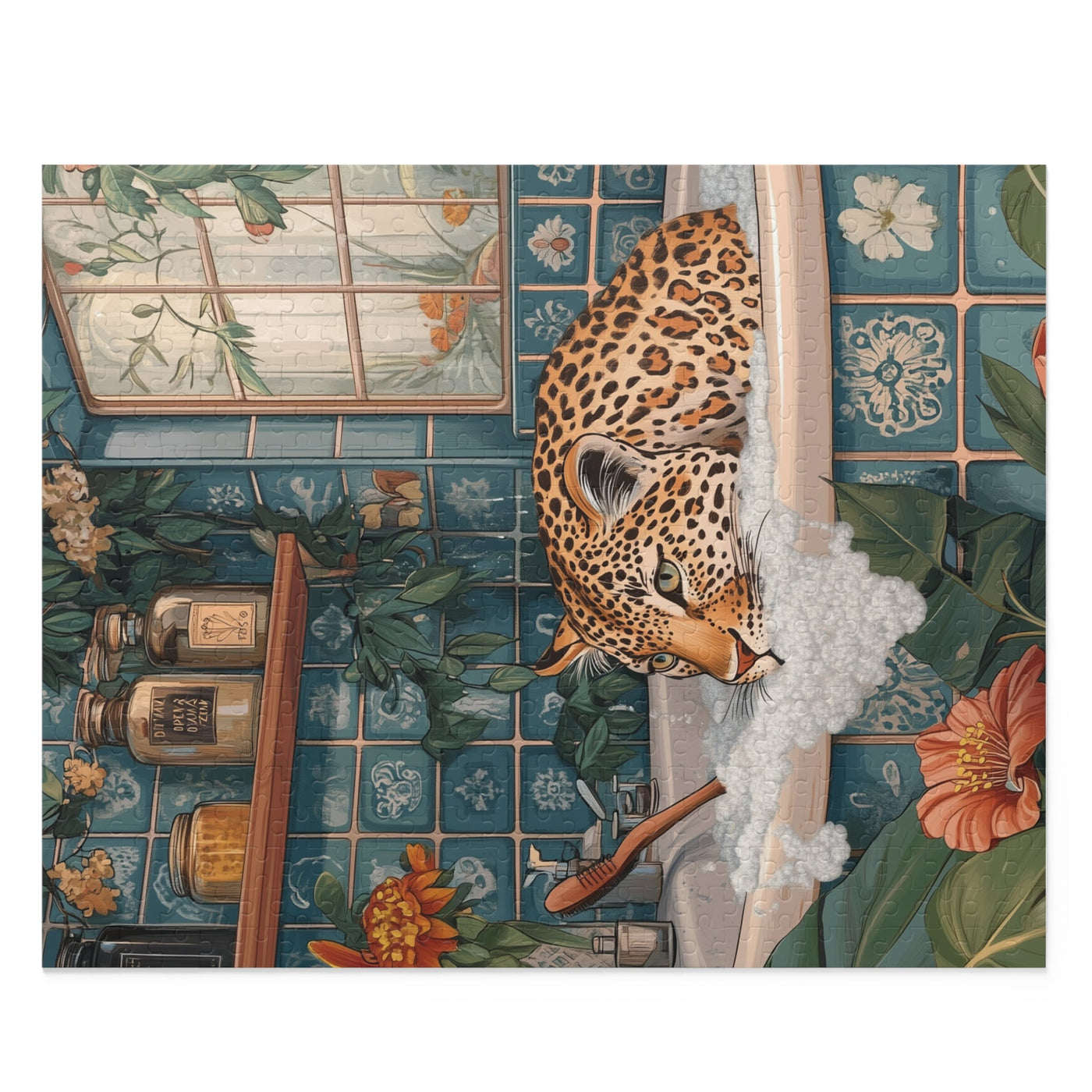 Whimsical Bathing Leopard Jigsaw Puzzle 500-Piece